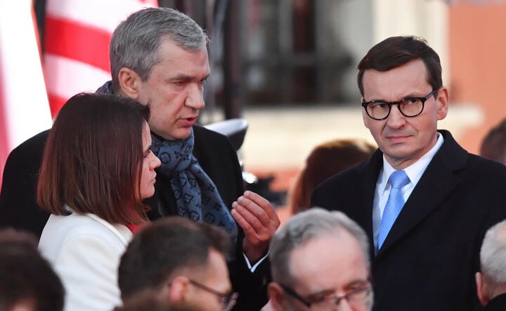 Swiatłana Cichanouska, Paweł Łatuszka i Mateusz Morawiecki / autor: PAP