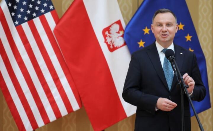 Prezydent Andrzej Duda podczas wypowiedzi dla mediów, Waszyngton / autor: PAP/Leszek Szymański