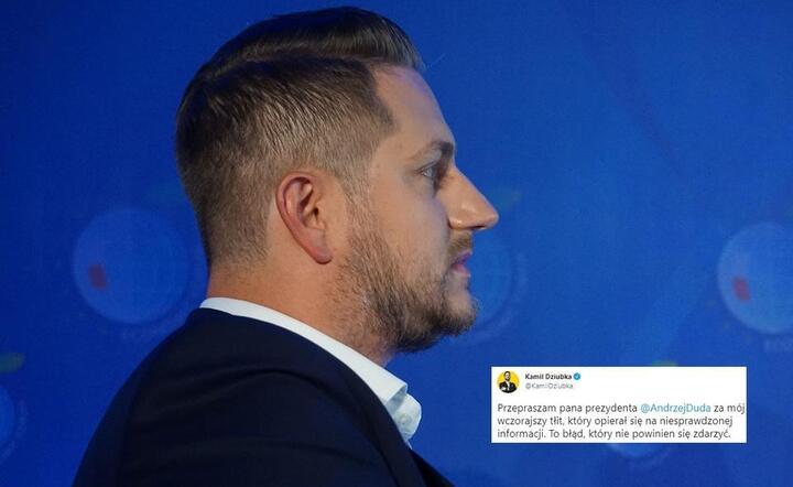 Dziubka przeprasza prezydenta Dudę: / autor: Fratria/Twitter