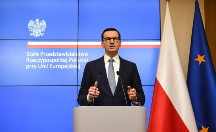 Premier Mateusz Morawiecki podczas konferencji prasowej po zakończeniu unijnego szczytu w Brukseli / autor: PAP/Andrzej Lange
