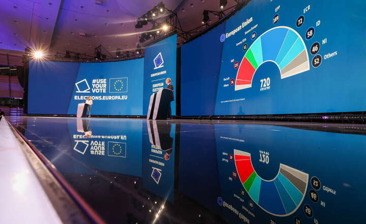 Projekcja wstępnych wyników do europarlamentu / autor: OLIVIER HOSLET/EPA/PAP