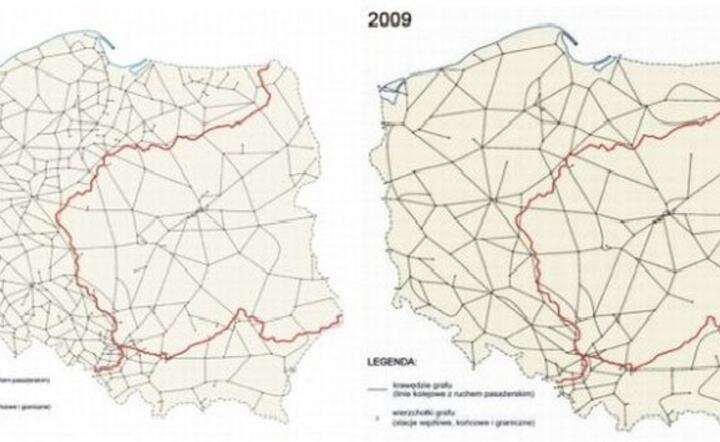 Sieć pasażerska PKP 1998-2009, rys. Szymon Komusiński