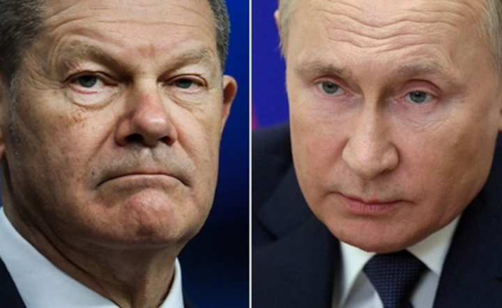 kanclerz Niemiec Olaf Scholz i prezydent Rosji Władimir Putin / autor: Tom Nuttall