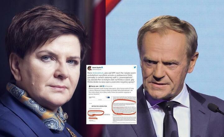 Beata Szydło/Donald Tusk  / autor: Fratria/Twitter Beata Szydło
