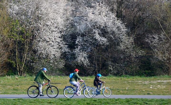 Rowerzyści nad Wartą w Poznaniu. Mimo ograniczeń swobody przemieszczania  / autor: PAP/Jakub Kaczmarczyk