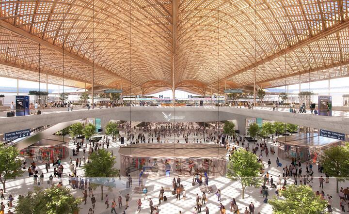 Koncepcja terminalu CPK przygotowana przez Foster + Partners w ramach zadania przetargowego. Zaprojektowanie tego budynku będzie jednym z zadań master architekta. / autor: Foster + Partners
