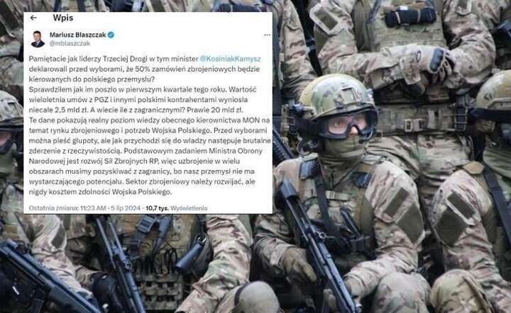 "Sprawdzam" - mówi w sprawie budżetu dla wojska były szef MON Mariusz Błaszczak / autor: Fratria / screen X @mblaszczak
