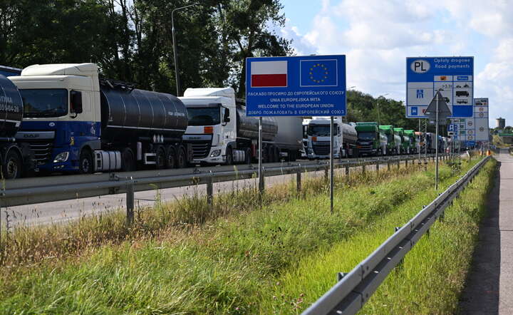 Kolejka tirów do polsko-ukraińskiego przejścia granicznego w Dorohusku. To skutek zamknięcia w woj. lubelskim przejść granicznych z Białorusią w Terespolu i terminalu w Koroszczynie / autor: PAP/Wojtek Jargiło
