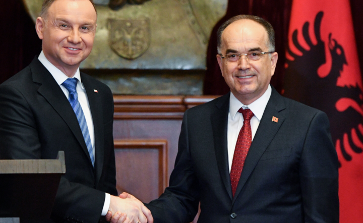 Prezydent RP Andrzej Duda (L) i prezydent Albanii Bajram Begaj (P) / autor: PAP/Radek Pietruszka