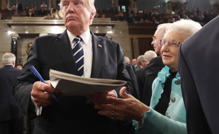 Prezydent Donald Trump na Kapitolu przed wystąpieniem, fot. PAP/EPA/Jim Lo Scalzo