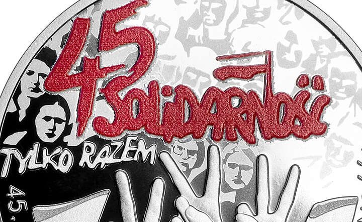Fragment rewersu monety "45. rocznica powstania NSZZ Solidarność" / autor: materiały prasowe NBP