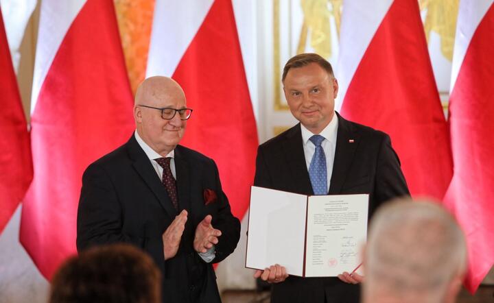 Przewodniczący Państwowej Komisji Wyborczej Sylwester Marciniak (L) oraz prezydent RP Andrzej Duda (P) / autor: PAP/Wojciech Olkuśnik