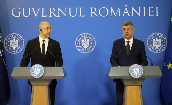 Denys Szmyhal i Marcel Ciolacu / autor: PAP/EPA