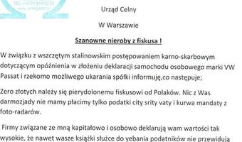 Zbigniew Stonoga znowu uderza: "Szanowne nieroby z fiskusa!" ZOBACZ PISMO