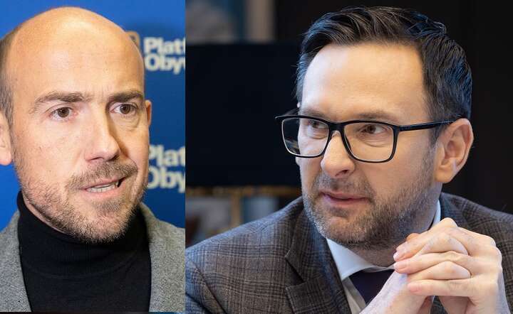 Szef MAP Borys Budka (L) powiniemn ujawnić całość raportu nt. Sienkiewicza - wskazuje Daniel Obajtek (P), były prezes Orlenu / autor: Fratria x 2