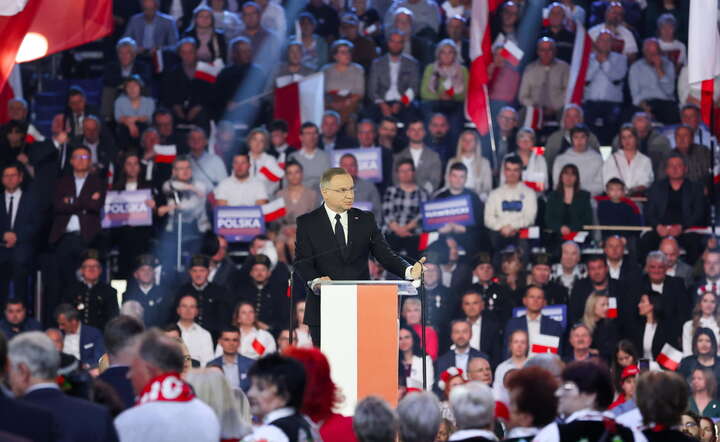 Prezydent Andrzej Duda na konwencji Karola Nawrockiego / autor: PAP/Marian Zubrzycki
