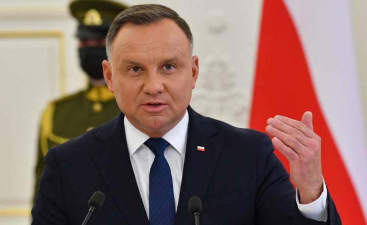 Prezydent RP Andrzej Duda podczas wspólnej konferencji prasowej z prezydentem Litwy Gitanasem Nausedą. / autor: PAP/Radek Pietruszka