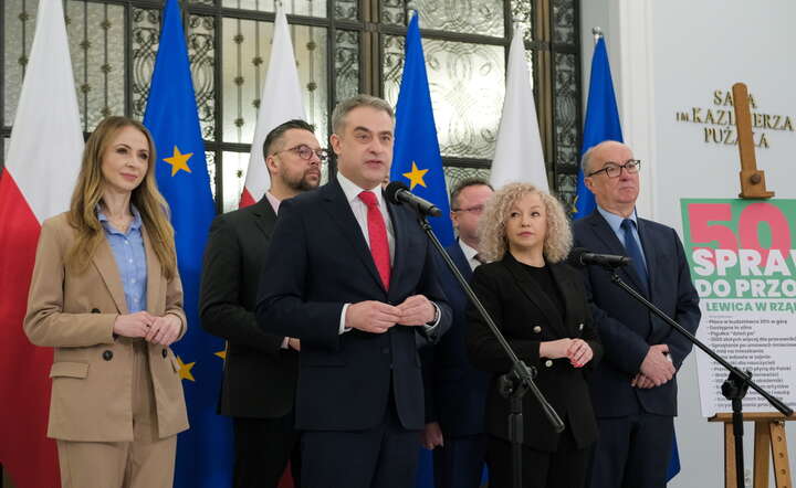 Konferencja prasowa pt. „50 spraw Lewicy na 100 dni rządu”  / autor: Fot.  PAP/Mateusz Marek 