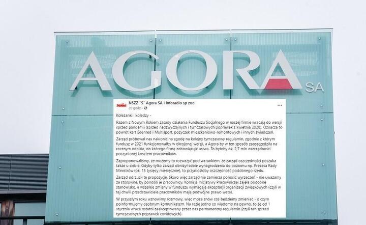 Agora chce oszczędzać na pracownikach. Solidarność mówi: Nie