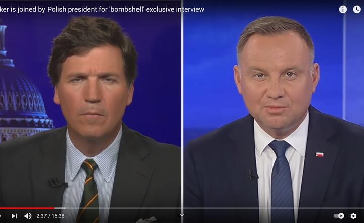 Tucker Carlson i prezydent RP Andrzej Duda / autor: fot. YouTube