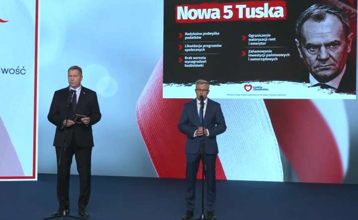 Posłowie PiS Przemysław Czarnek (L) i Jarosław Wieczorek (P) na konferencji prasowej / autor: materiały prasowe: X @pisorgpl - screen