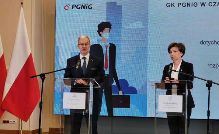 Minister rodziny, pracy i polityki społecznej Marlena Maląg wraz z prezesem PGNiG Jerzym Kwiecińskim / autor: Fratria