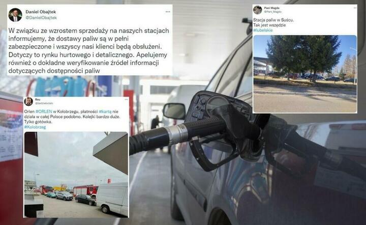 Gigantyczne kolejki na stacjach paliw. Orlen uspokaja / autor: Fratria; Twitter (screeny)