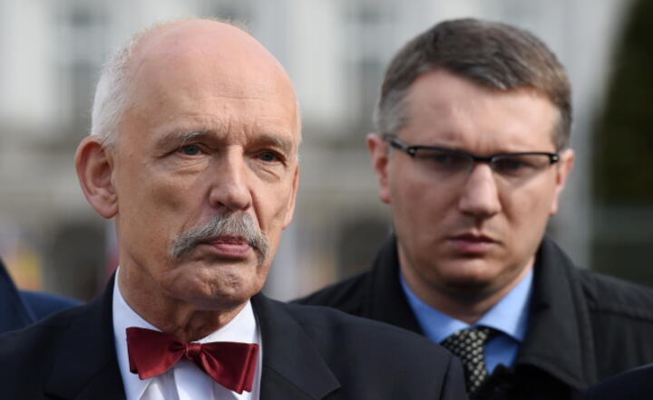 Janusz Korwin-Mikke i Przemysław Wipler fot. PAP / Radek Pietruszka