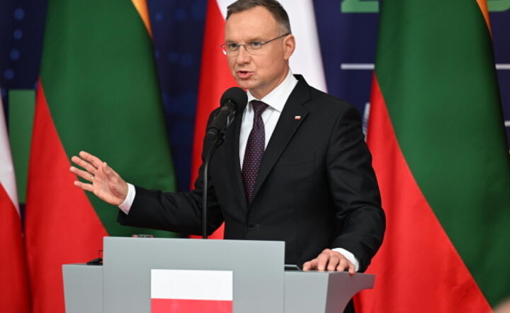 Prezydent RP Andrzej Duda na konferencji prasowej podczas Krynica Forum 2023 / autor: PAP/Darek Delmanowicz