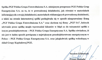 Oświadczenie European Defence Group Spółka Akcyjna