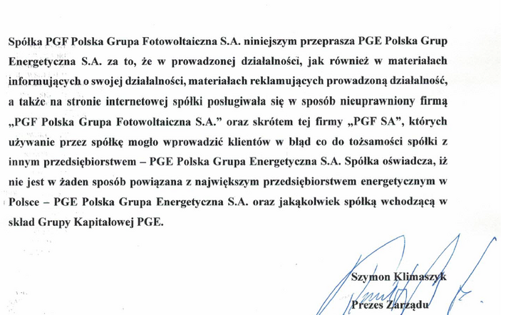 Oświadczenie European Defence Group Spółka Akcyjna