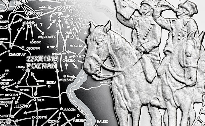 Na rewersie srebrnej monety przedstawiono trębaczy z orkiestry 3. Pułku Ułanów Wielkopolskich / autor: fot. materiały prasowe NBP