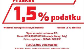 Wspomóż rozwój niezależnych mediów! Przekaż 1,5% podatku