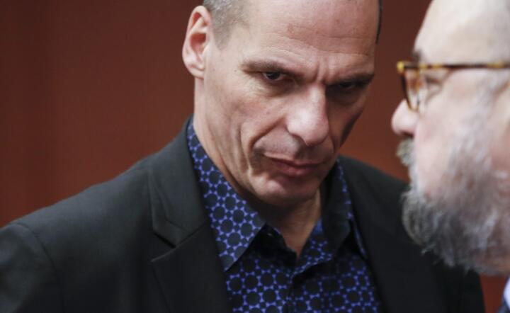 Grecki minister finansów Jannis Warufakis na spotkaniu eurogrupy 9 marca fot. EPA Olivier Hoslet