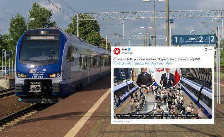 Ekspert rynku kolejowego uważa, że za paraliż pasażerskiego ruchu w czasie obecnych upałów odpowiada... opozycyjne PiS / autor: Fratria / AS / X @Fakt_pl - screen
