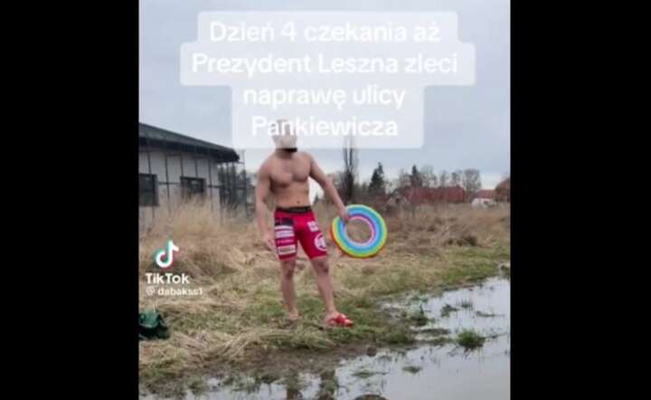 Klatka z filmu z konta TikTok @dabakss1 pokazującego historię remontu drogi w Lesznie / autor:  X / @thepolandnews_ / TikTok @dabakss1