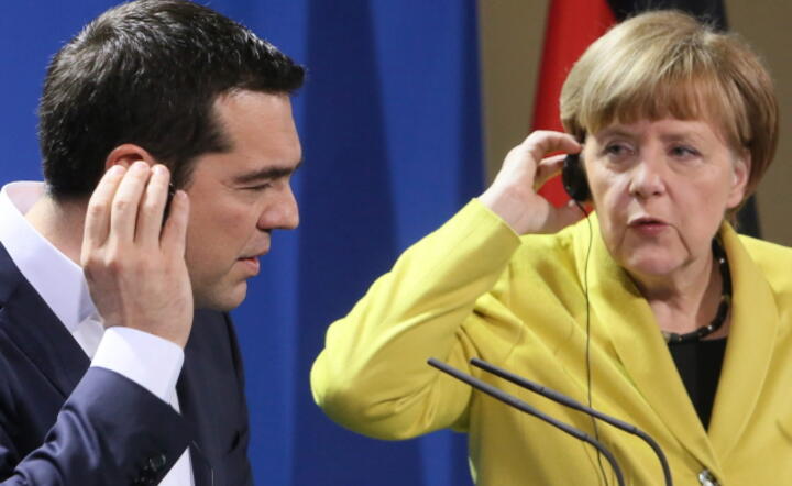 Premier Grecji Aleksis Cipras i kanclerz Angela Merkel na wspólnej konferencji w trakcie rozmów w Berlinie, fot. PAP / EPA Stephanie Pilick