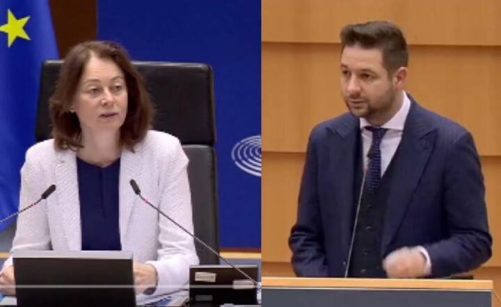 Wiceszefowa PE z Niemiec Katarina Barley i europoseł Solidarnej Polski Patryk Jaki / autor: tvp.info/twitter.com/Europarl_PL