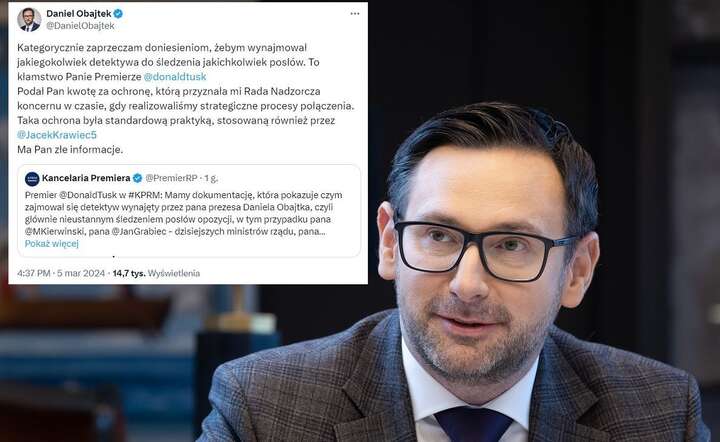 Daniel Obajtek odrzucił zarzuty, które padły dziś z ust Donalda Tuska / autor: Fratria / AW / X /@DanielObajtek