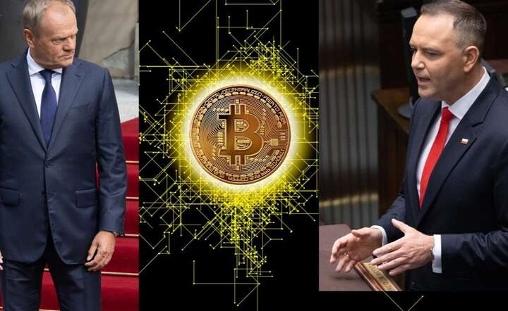 Premier Donald Tusk (L) wysłał do podpisu drugi raz tę samą ustawę o kryptowalutach i prezydent Karol Nawrocki (P) drugi raz ją zawetował   / autor: Pixabay / Fratria / AW x 2